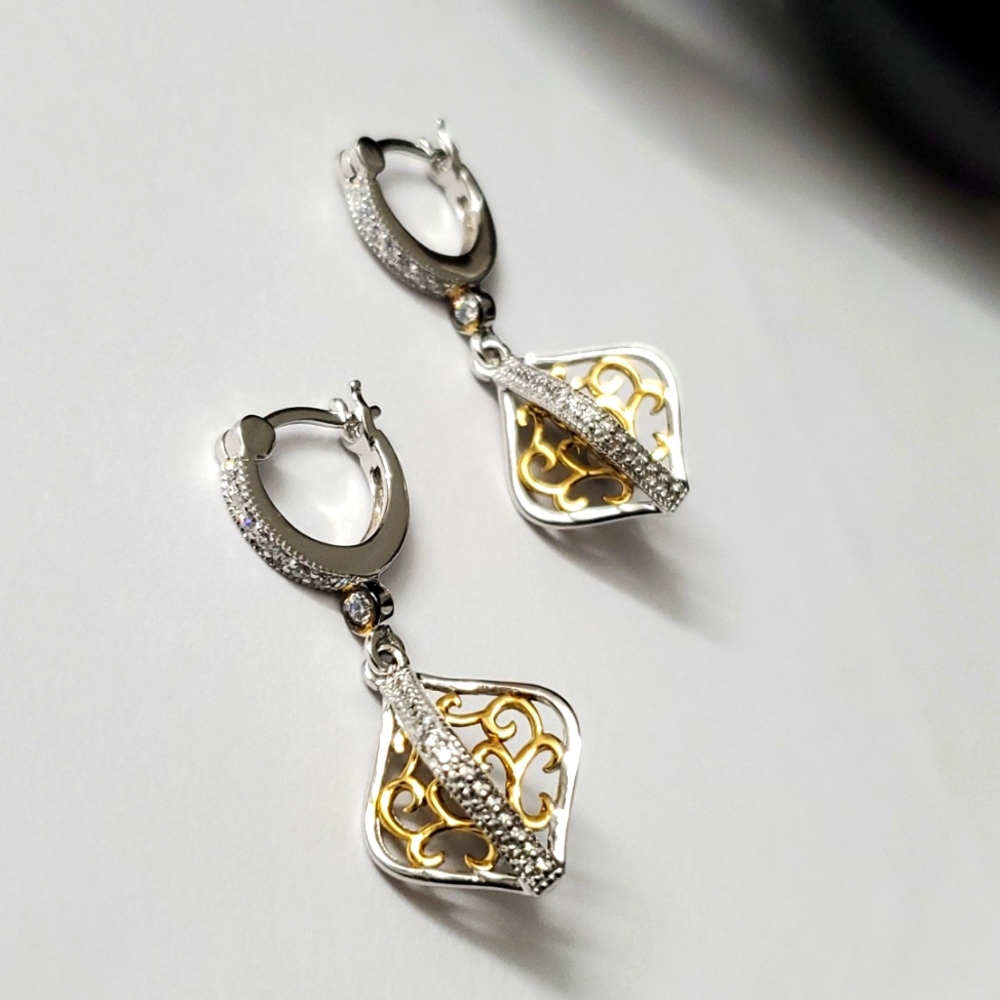 Gold Sterling Silver 925 Intrinsically Detailed Earrings